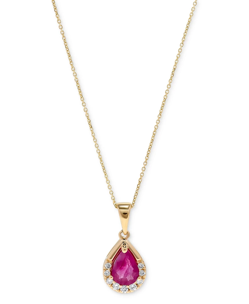 Ruby (3/4 ct. t.w.) & Diamond (1/10 ct. t.w.) Pear 16" Pendant Necklace in 14k Gold