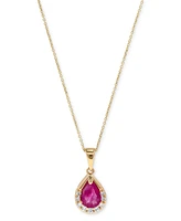 Ruby (3/4 ct. t.w.) & Diamond (1/10 ct. t.w.) Pear 16" Pendant Necklace in 14k Gold