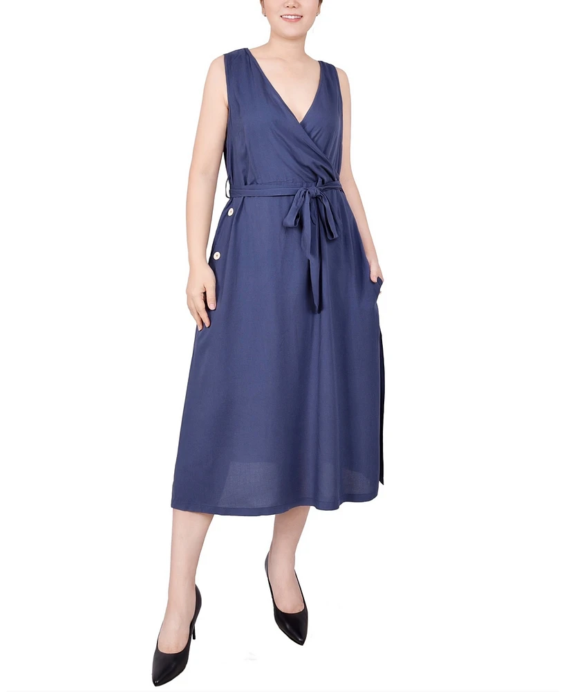 Ny Collection Petite Linen Sleeveless Wrap Dress