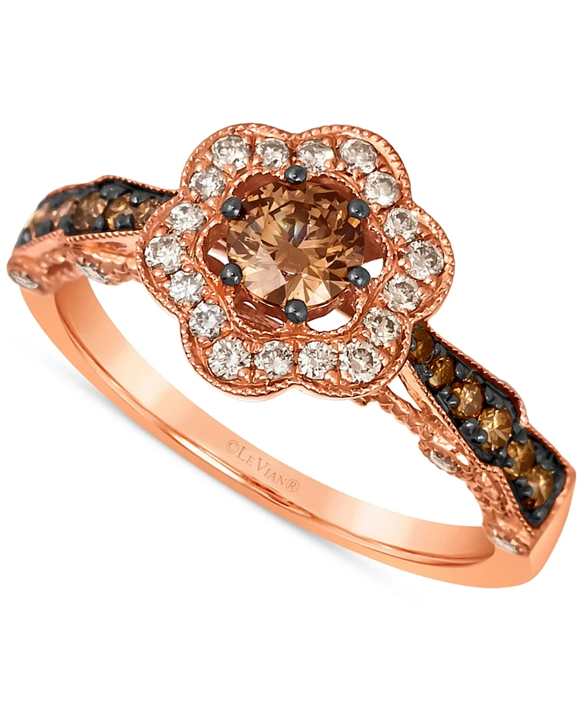 Le Vian Chocolate Diamond & Nude Diamond Flower Halo Ring (1 ct. t.w.) in 14k Rose Gold