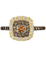 Le Vian Nude Diamond & Chocolate Diamond Double Halo Ring (3/4 ct. t.w.) in 14k Gold