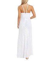 Morgan & Company Junior's Sleeveless Slit-Front Sequin Gown