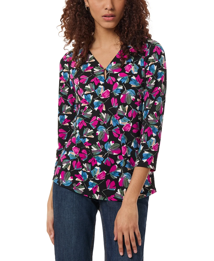 Jones New York Women's Printed Moss-Crepe 3/4-Sleeve Top