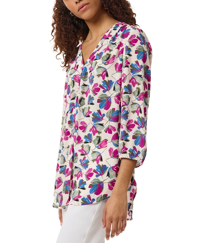 Jones New York Women's Printed 3/4-Sleeve V-Neck Blouse