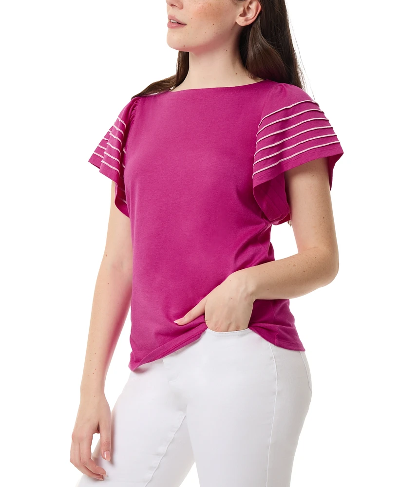Jones New York Women's Boat-Neck Flutter-Sleeve Top