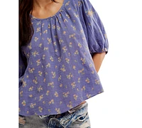 Free People Women's Chloe Printed Cotton Cutout Tie-Back Top