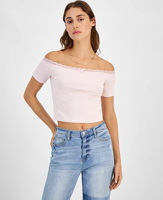 Planet Heart Juniors' Off-The-Shoulder Long-Sleeve Top