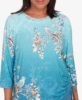 Alfred Dunner Petite Sedona Sky Ombre Bird Beaded Neck Top