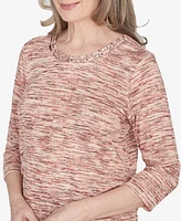 Alfred Dunner Petite Scottsdale Space Dye Beaded Neck Top