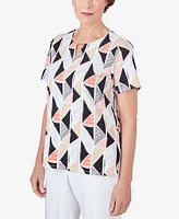 Alfred Dunner Petite Geo Stained Glass Split Neck Tee