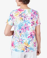 Alfred Dunner Petite Floral Leaf Side Tie Short Sleeve Tee