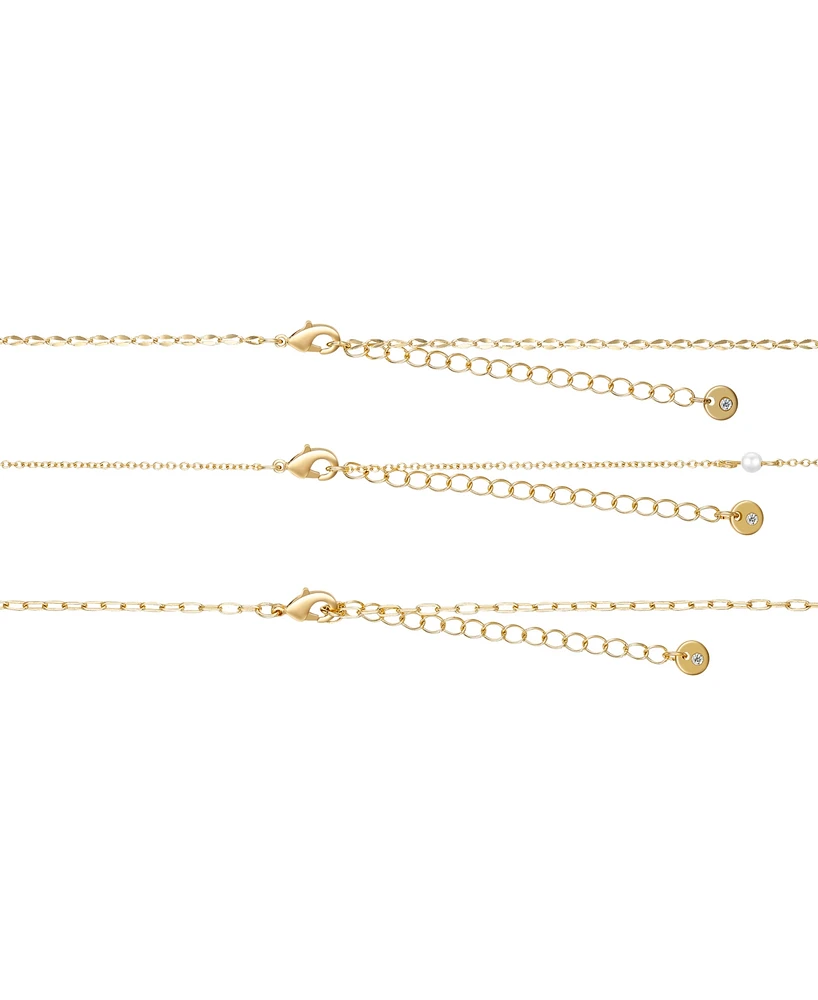 Unwritten Natural Pearl Cubic Zirconia Heart Layered Necklace Set