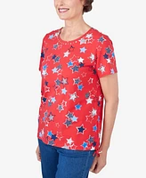 Alfred Dunner Petite Stars Side Tie Short Sleeve Tee