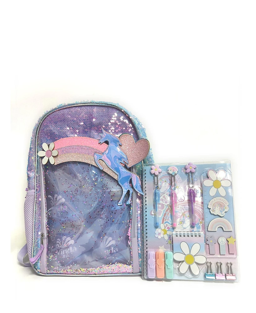 InMocean Girl's Rainbow Backpack Stationary Set