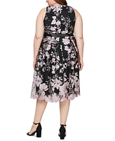 Alex Evenings Plus Floral-Print Tie-Waist Midi Dress