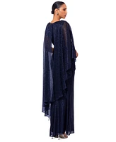 Betsy & Adam Women's Crinkle Cape-Sleeve Long Dress