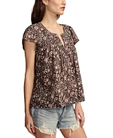 Lucky Brand Women's Cotton Smocked Flutter-Sleeve Top