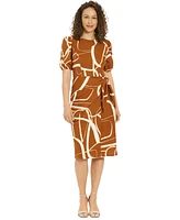 London Times Petite Balloon-Sleeve Sarong Dress