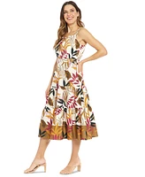 London Times Petite Split Square-Neck Printed Midi Dress