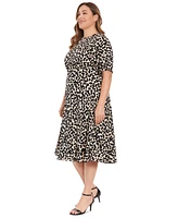 London Times Plus Size Printed Elbow-Sleeve Fit & Flare Dress