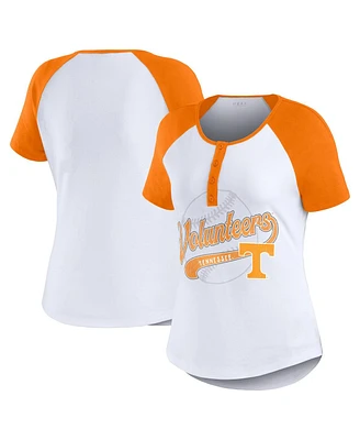 Wear by Erin Andrews Women's White Tennessee Volunteers Baseball Logo Raglan Henley T-Shirt