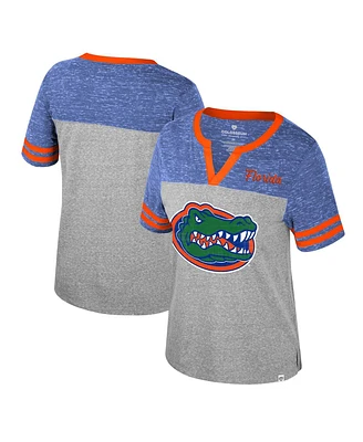 Colosseum Women's Heather Gray Florida Gators Kate Color block Notch Neck T-Shirt
