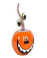 National Tree Company 15" Halloween Decoration, Floating Eyes Metal Pumpkin with Gloss Finish, Orange