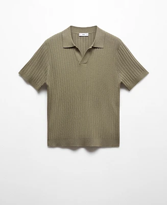 Mango Men's Short Sleeve Ribbed Knit Polo Shirt
