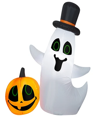 National Tree Company 4' Halloween Inflatable Ghost with Pumpkin Small Scene, Led Lights