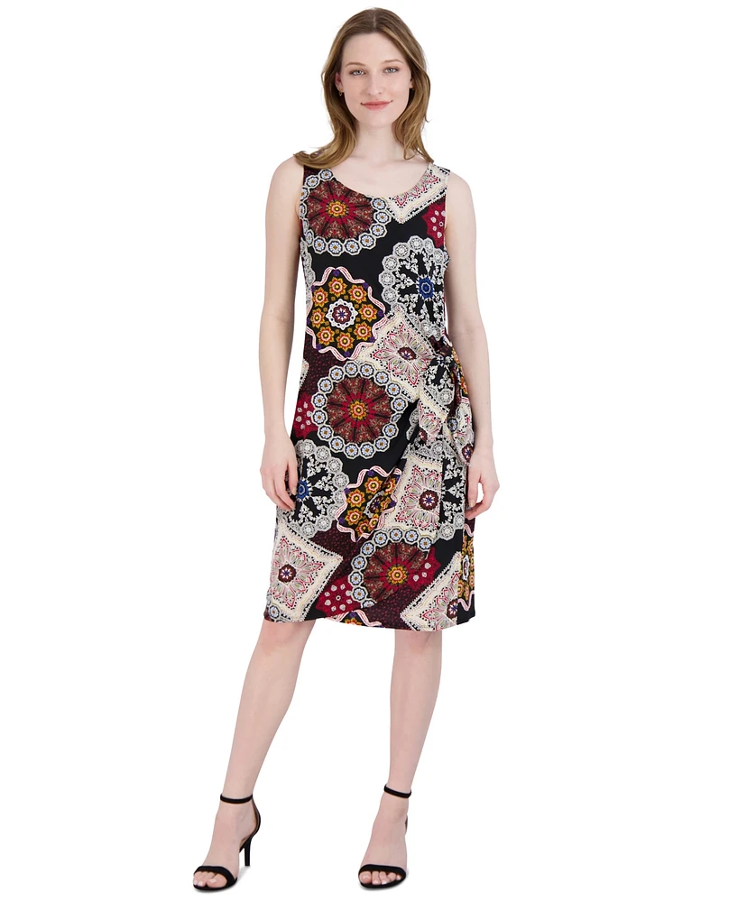 Robbie Bee Petite Round-Neck Printed Sarong-Style Dress