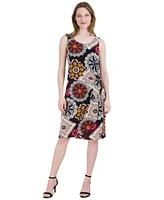 Robbie Bee Petite Round-Neck Printed Sarong-Style Dress