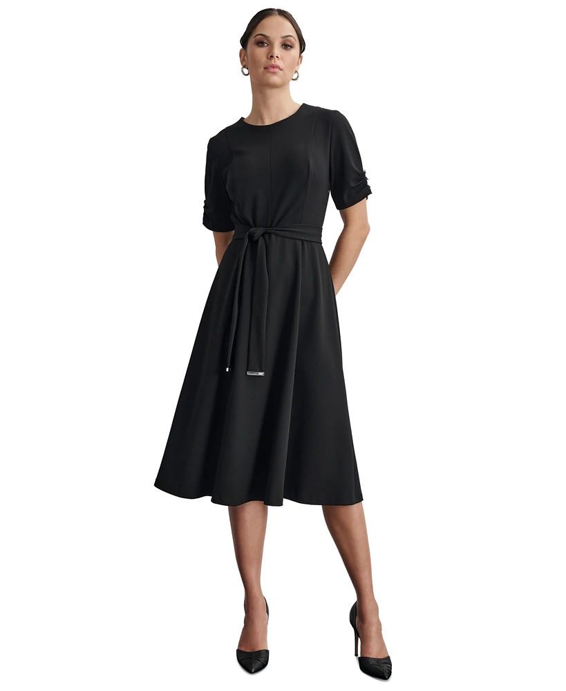 Dkny Women's Round-Neck Scuba Crepe Fit & Flare Dress