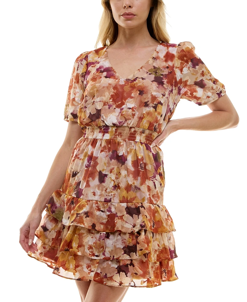 Bcx Juniors' Floral-Print Ruffled Fit & Flare Dress