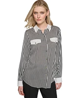 Karl Lagerfeld Women's Striped Long-Sleeve Blouse