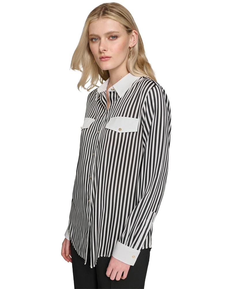 Karl Lagerfeld Women's Striped Long-Sleeve Blouse