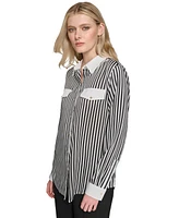 Karl Lagerfeld Women's Striped Long-Sleeve Blouse