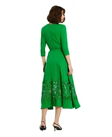 Mac Duggal Women's Crepe Boat Neck Applique Cut Out Detail Midi Dress