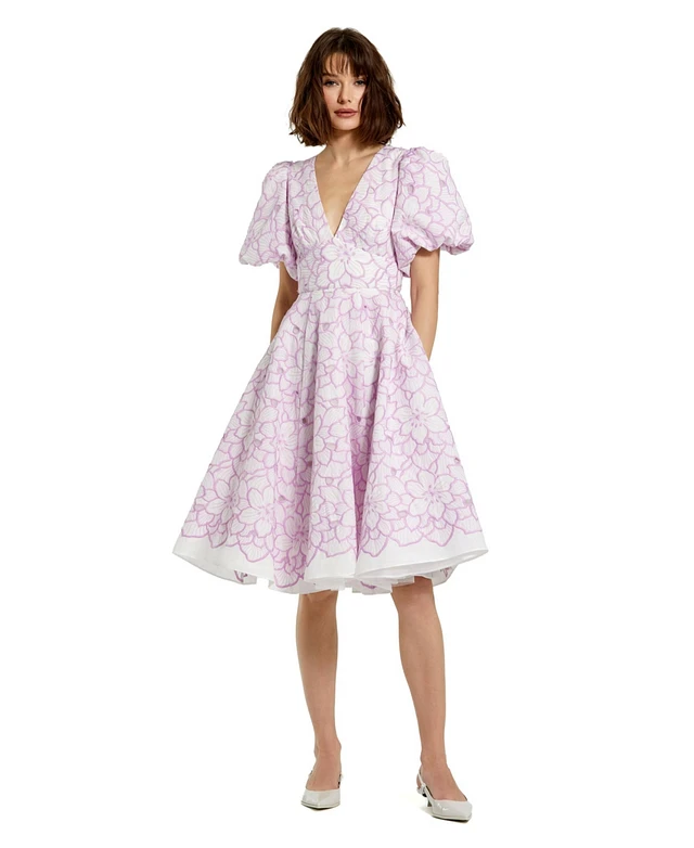 Mac Duggal Women's Puff Sleeves Embroidered Floral Dress | MainPlace Mall