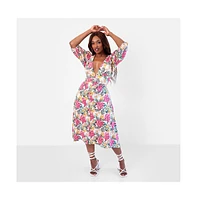 Rebdolls Plus Size Elena Tropical Print A-Line Midi Dress