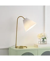 Jonathan Y Callie 22" Modern Glam Metal Arc Adjustable Head Led Table Lamp with Pleated Shade, Brass Gold/White