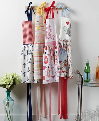 Design Imports Women's Spring Summer Apron Collection Adjustable, Two Large Pockets Extra Long Ties, One Size Fits Most, Sip Sip Hooray