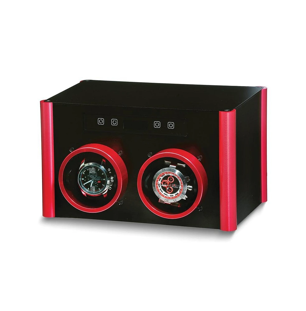 Diamond2Deal Rotations Black and Red Metal Velveteen Lined Double Watch Winder