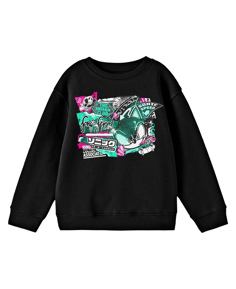 Sonic the Hedgehog Boys Bioworld Street Art Youth Black Crew Neck Sweatshirt