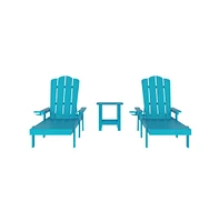 Emma+Oliver Stockton 3-Piece Indoor/Outdoor Set With 2 Adjustable Adirondack Lounge Chairs With Cup Holders And 2-Tier Side Table