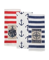 Design Imports Maritime Collection Kitchen Dishtowel Set, 18x28, Anchor Stripes, 3 Piece