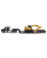 Diecast Masters 1/87 Kenworth T880s Sbfs 40in Sleeper Tandem Tractor w/ Lowboy & Caterpillar L Hydraulic Excavator