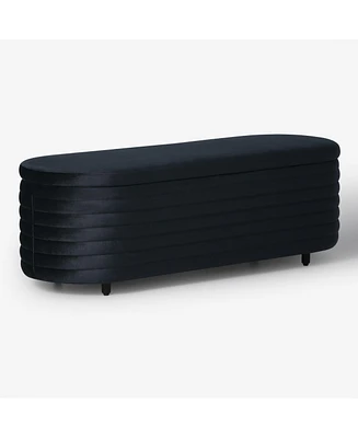 WestinTrends 54" Wide Mid-Century Modern Upholstered Velvet Tufted Oval Storage Ottoman Bench