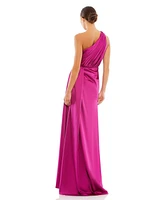 Women's Ieena Gathered One Shoulder Satin Faux Wrap Gown