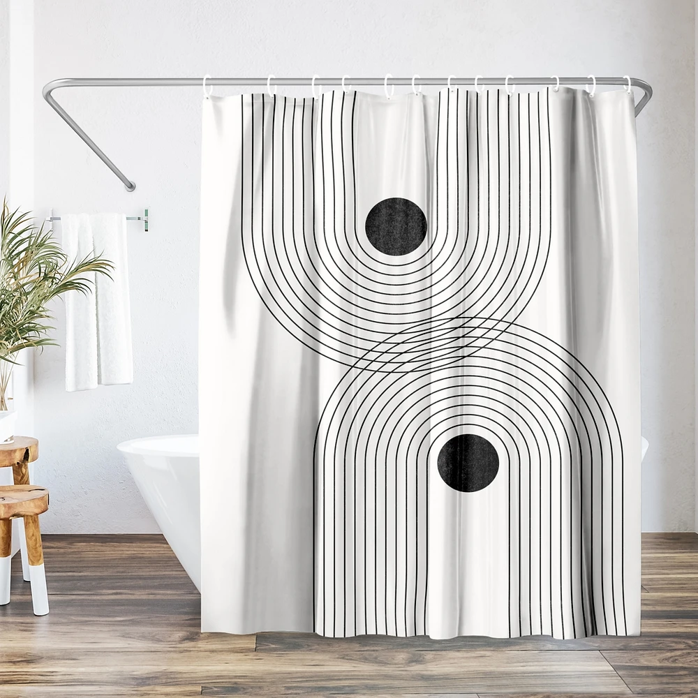 Americanflat 71x74 Geometric Shower Curtain - Black Geometrical Line by Tetyana Karankovska