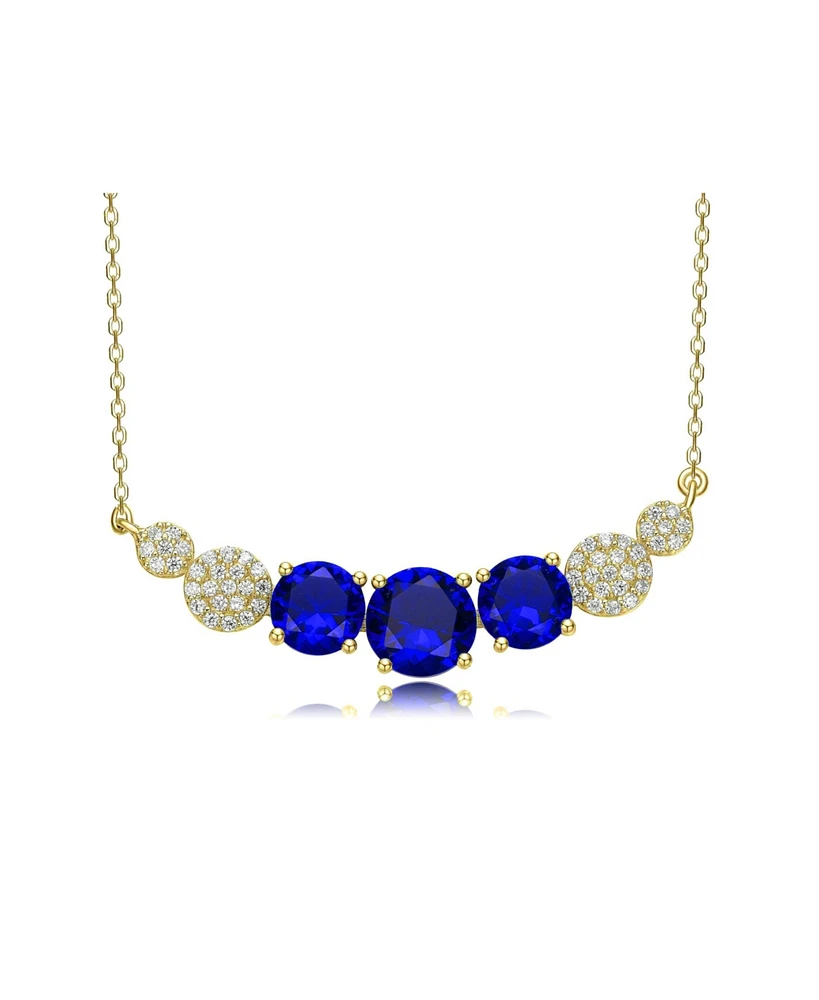 Gorgeous Sterling Silver 14K Gold Plated with Round Cubic Zirconia's Curved Bar Necklace